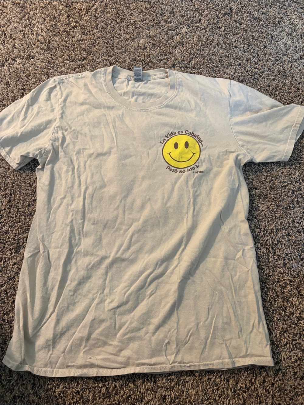 Gildan White Short-Sleeve T-Shirt with Yellow Smiley Pocket Graphic